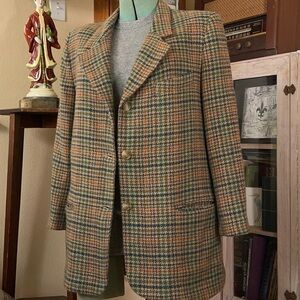 Vintage Wool Tweed Houndstooth Grandpa Blazer Academia Longline Equestrian